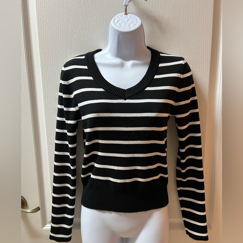 Orange Kiss Essentials Black and White Striped Sweater